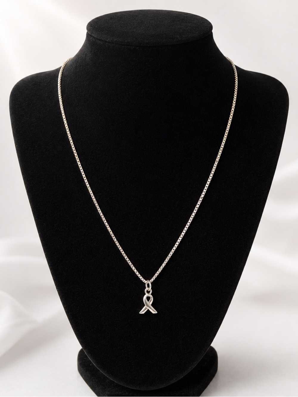 Sterling Silver Awareness Ribbon Necklace 17” Box Chain .925 Pendant